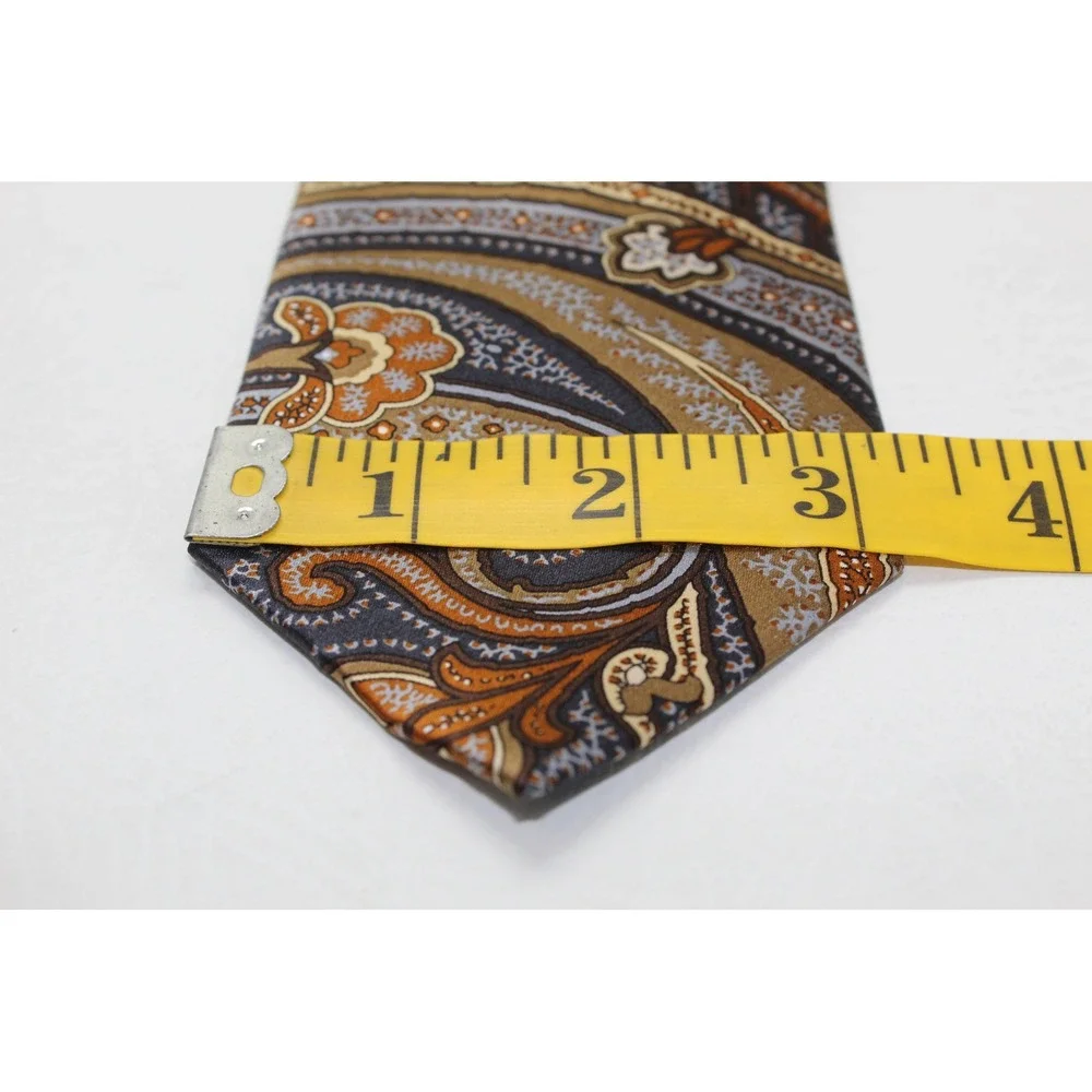Stafford Tailored Culture Mens Silk Paisley Tie‎ Brown Tan Blue Hand Made